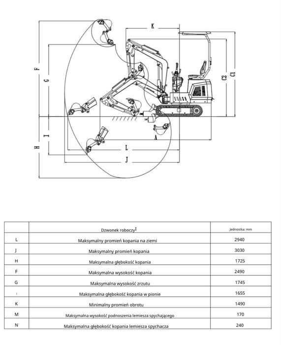 Minikoparka 1T + osprzęt wiertnica , skarpówka, 3 łyżki