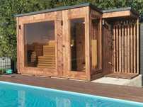 Sauna Ogrodowa Ocieplona zewnętrzna 4,5x2m Prysznic Piec Delux