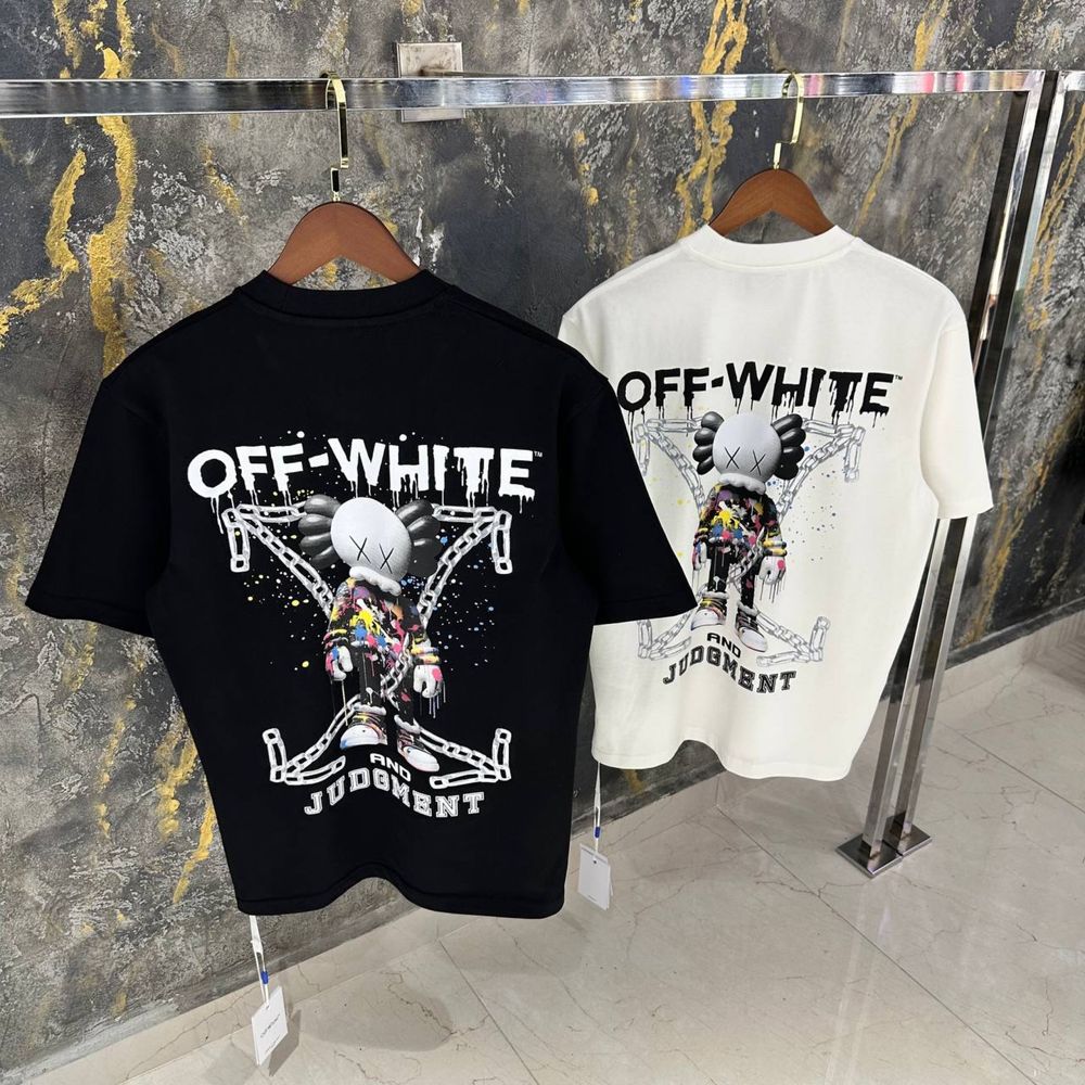Футболка мужская OFF-white x Kaws  оверсайз белая черная оригинал