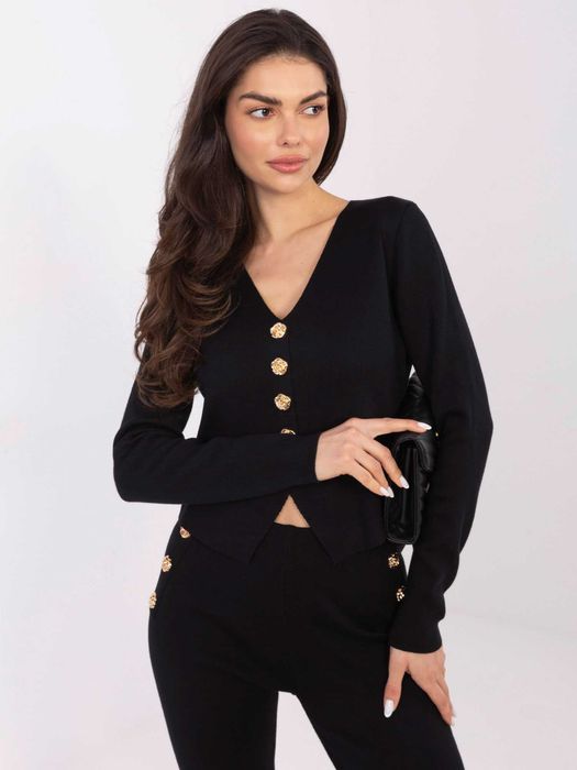 Komplet dzianinowy Czarny elegancki, rozpinany swetrer,szeroka nogawka