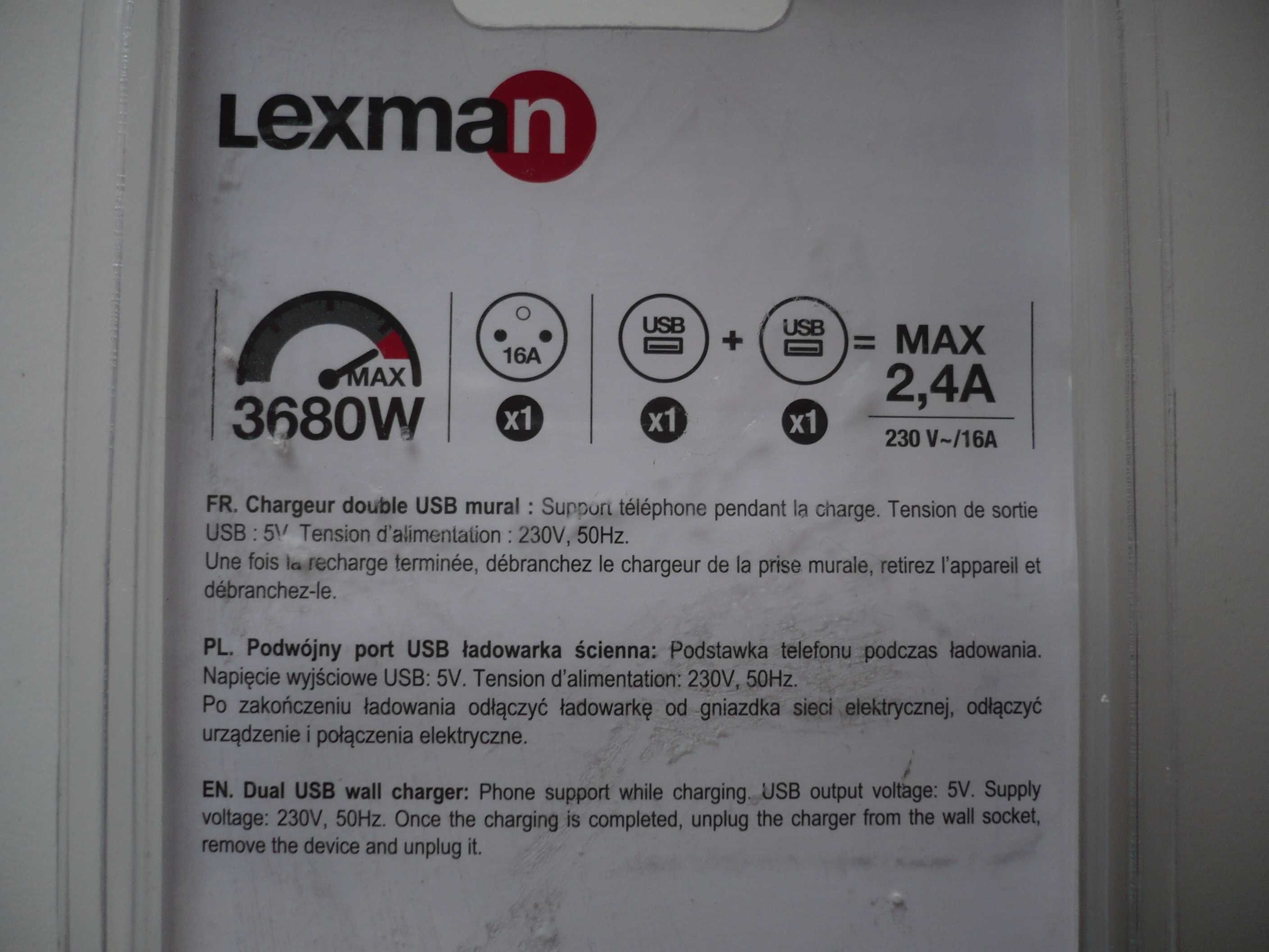 ładowarka ścienna sieciowa z gniazdem  230V 2 x USB i podstawką