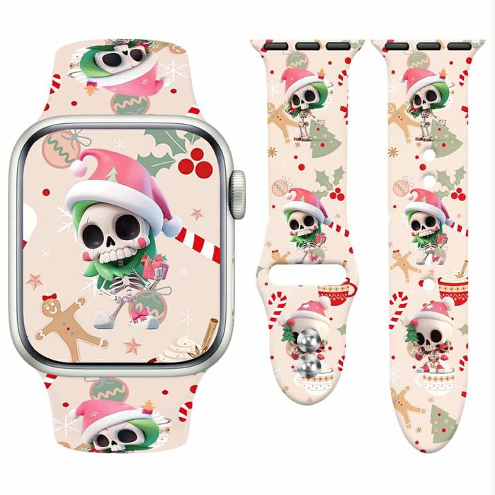 Pasek do Apple Watch 38-49 mm iWatch ultra 1-10 SE Christmas skull beż