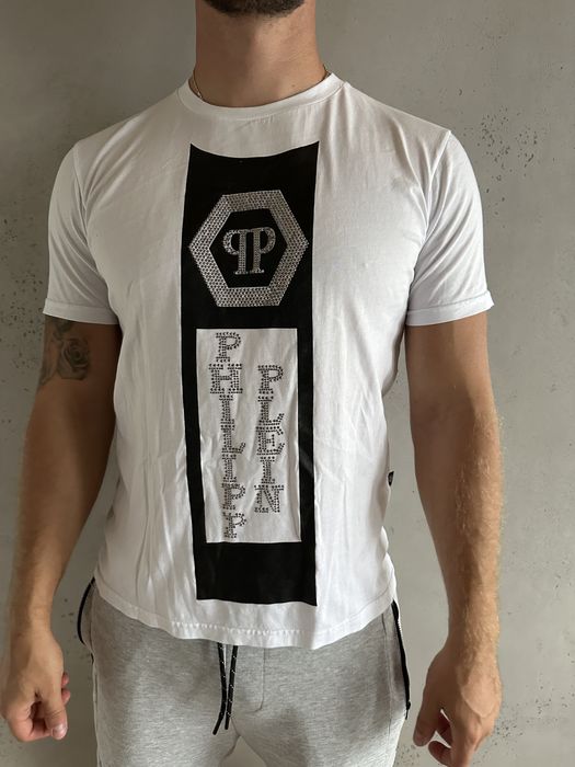 Bialy tshirt męski PP cyrkonie bluzka