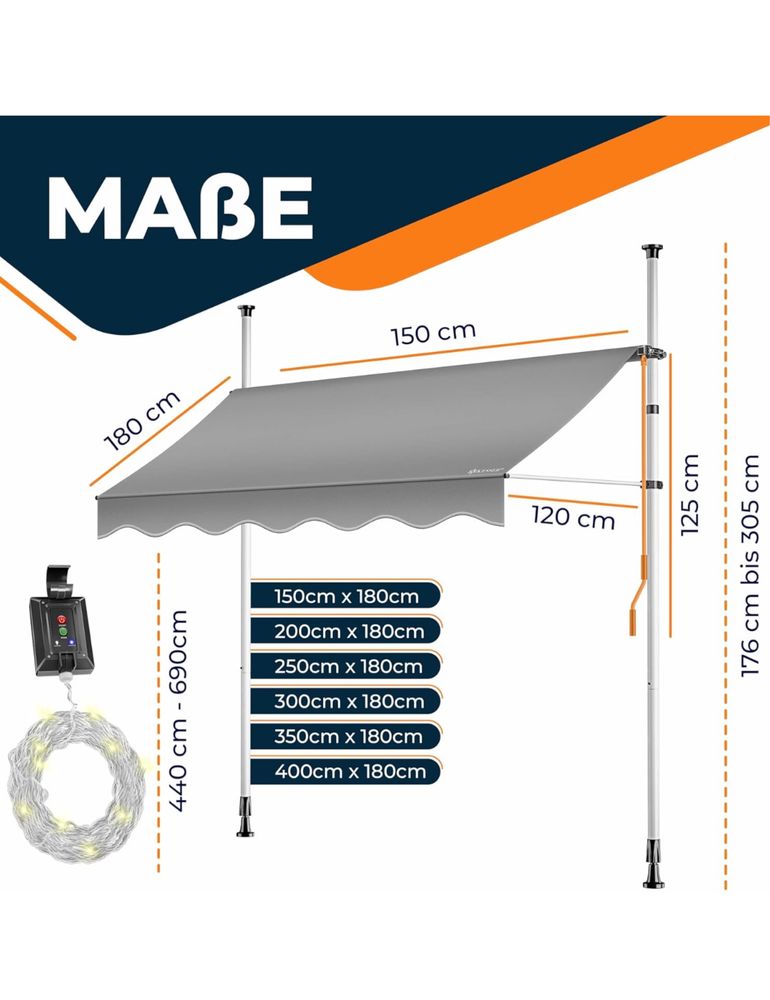 Markiza / daszek balkon taras 150cm szer
