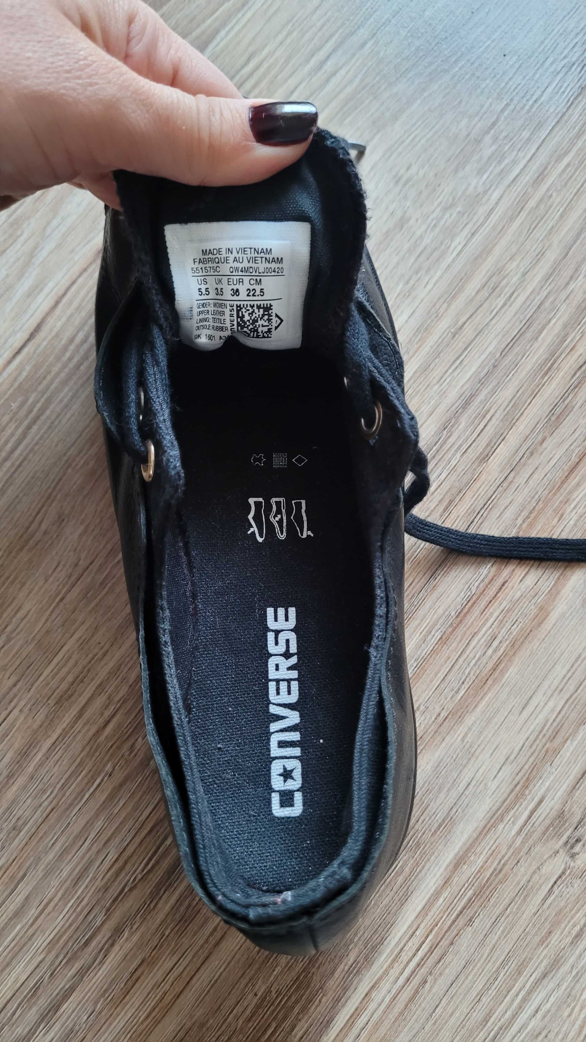 Czarne trampki Converse, na podwyższym spodzie, platformie, rozmiar 36