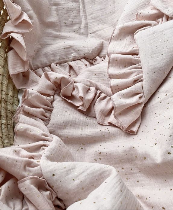 Komplet pościeli 70 100 muslinowa brudny róż złoty falbanki