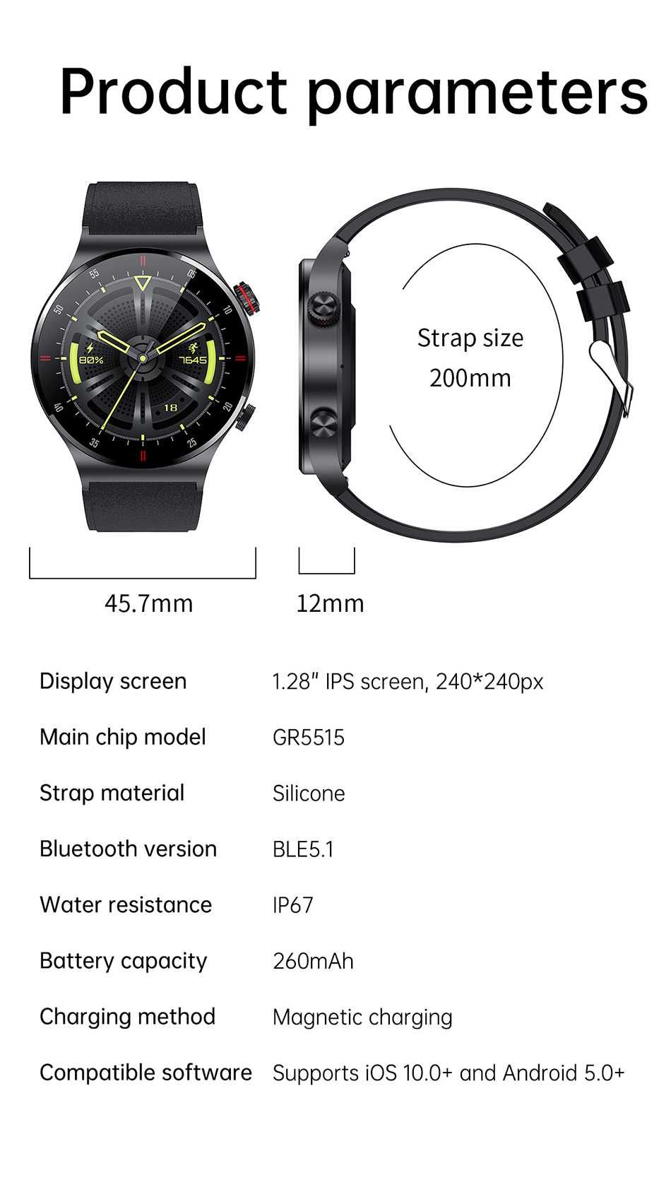 Smartwatch LIGE, Bluetooth call - czarny