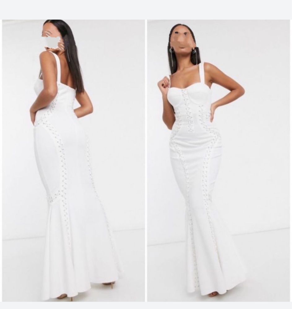Biała gorsetowa sukienka maxi wiazana syrena 42 xl asos luxe