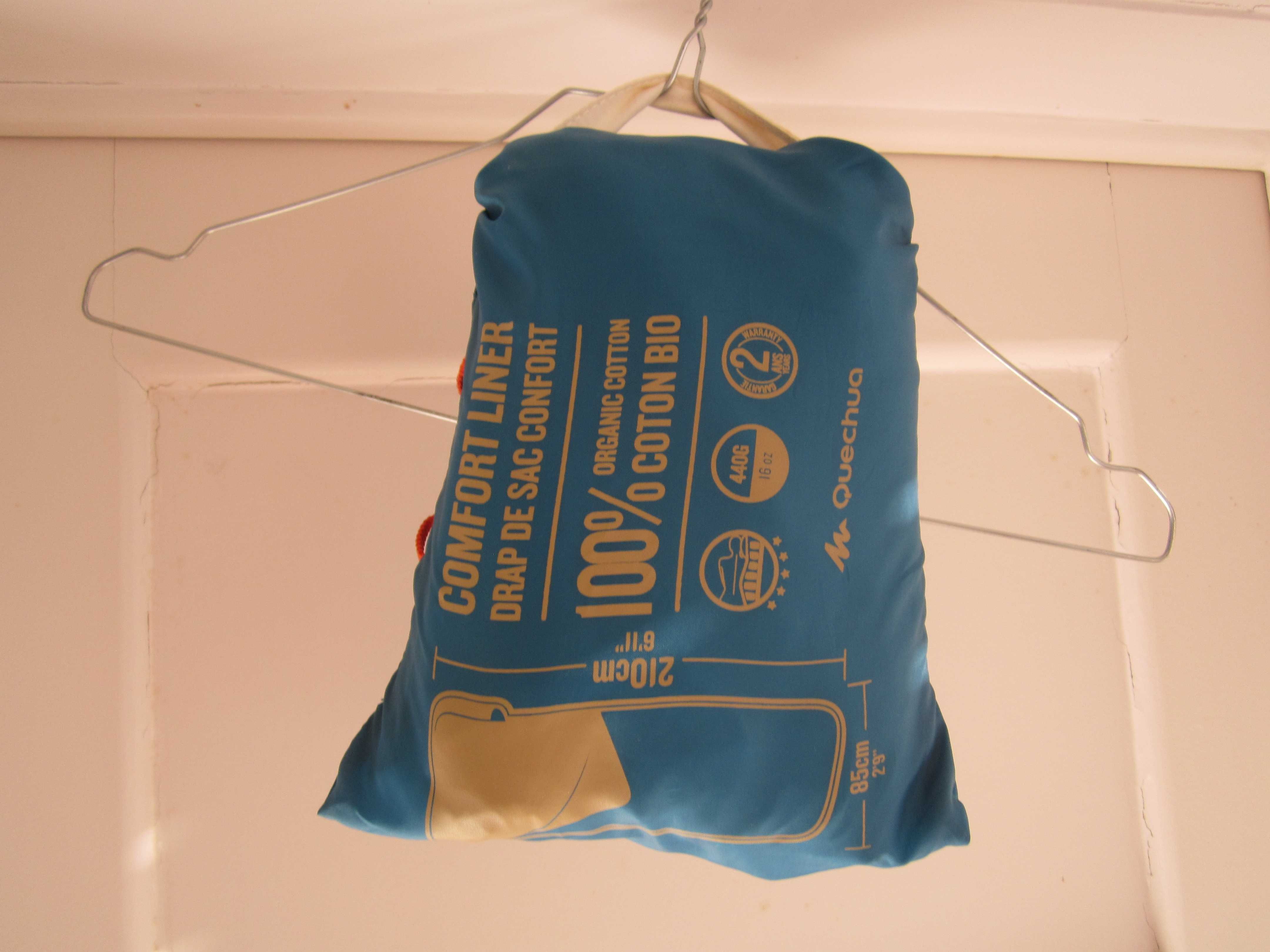 Lençol Saco cama beje claro, indiv, Quechua 100% Alg.orgânico novo S/L