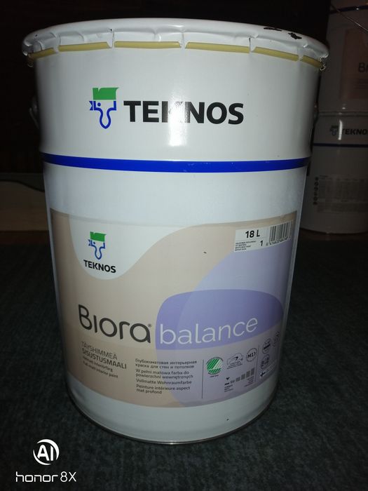 Фарба акрилова TEKNOS BIORA BALANCE інтер'єрна біла, об'єм 18 л