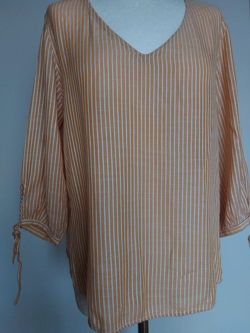 Bluzka bawełniana H&M paski biała pomarańczowa morelowa S/8/36 M przew