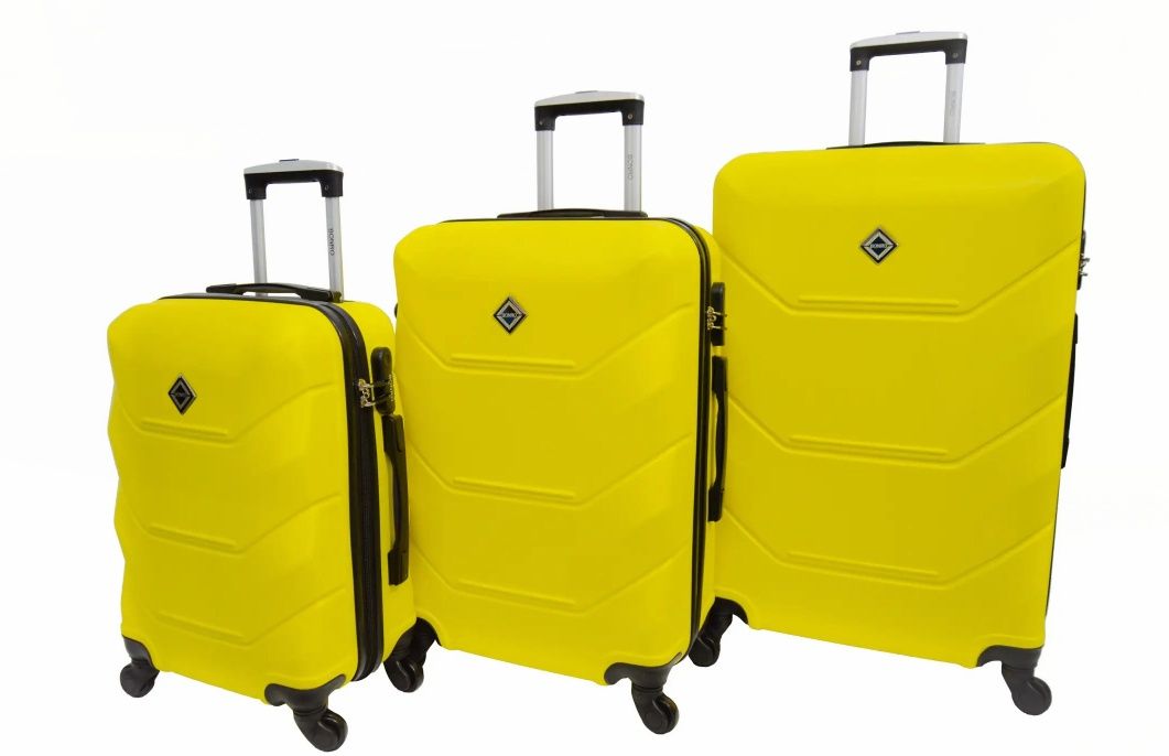 Желтые сумки 3 шт дорожные на колесиках/Чемодан на колесах/Валіза