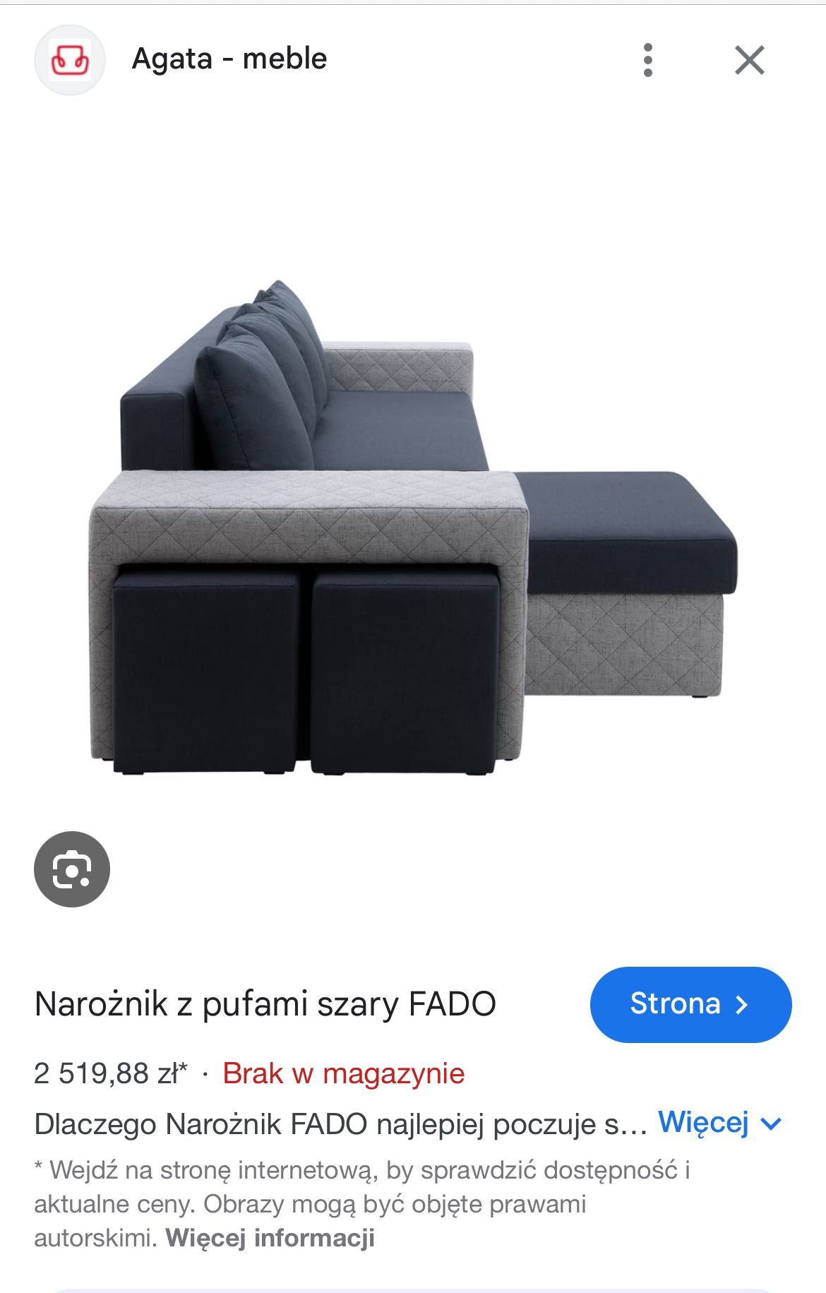 Narożnik z pufami szary FADO Agata Meble