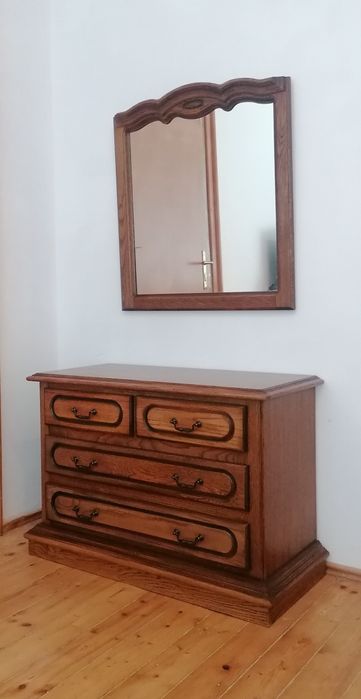 Komoda z lustrem, holenderska, stylowa, dąb, pojemne szuflady