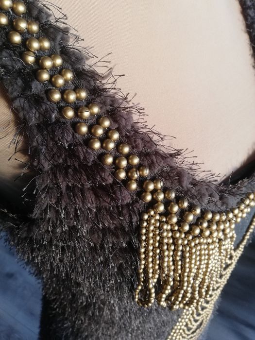 R. 38 sweterkowa szara sukienka łańcuszki