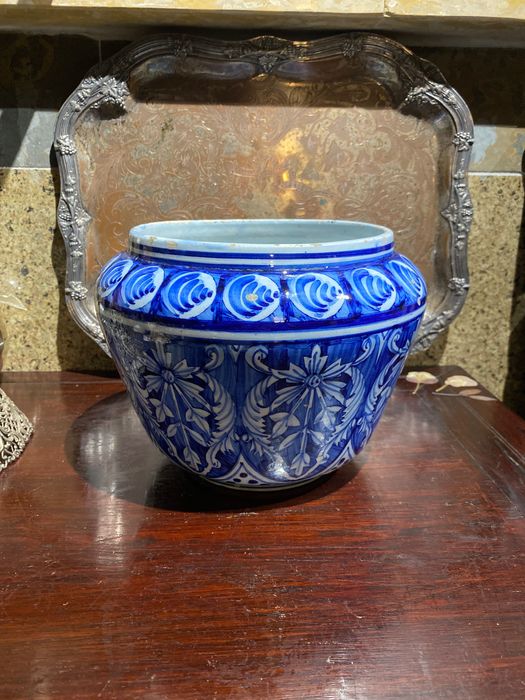 Vaso Cachepot Caldas da Rainha 22 cm Séc XIX Assinado Marcado