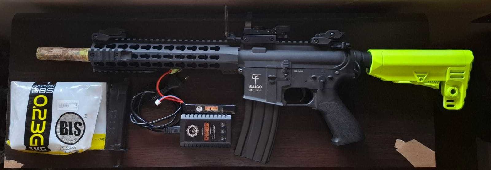 Airsoft AEG M4 Kenji Long Preta [Saigo]