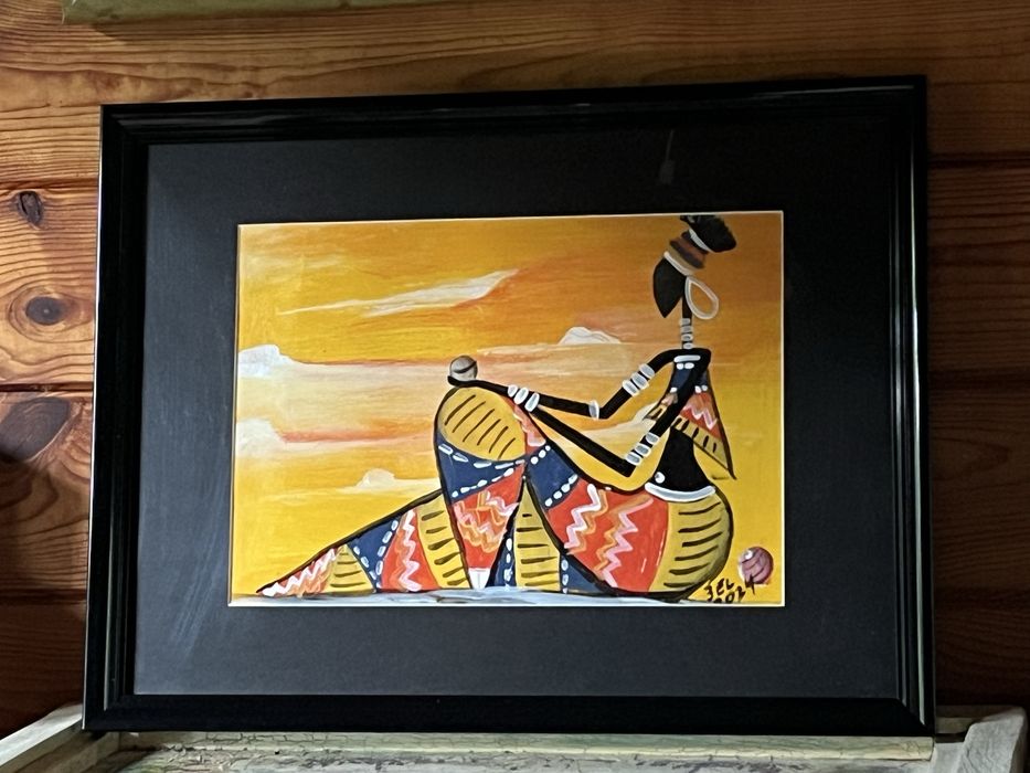 Afrykański obraz z Ghany sygnatura 3EL