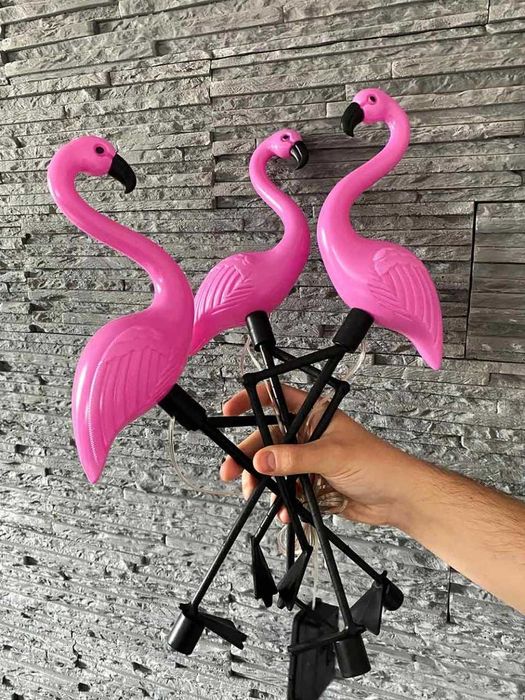 Flamingi Solarne Lampki Ogrodowe LED Zestaw 3 szt. Wbijane Różowe