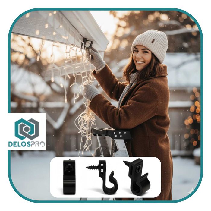 Haczyki wkręcane uniwersalne do lampek świątecznych, czarne 60 szt.