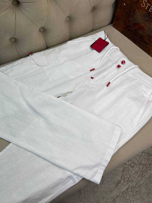 Мужские льняные брюки Kiton классические черные штаны Китон d064