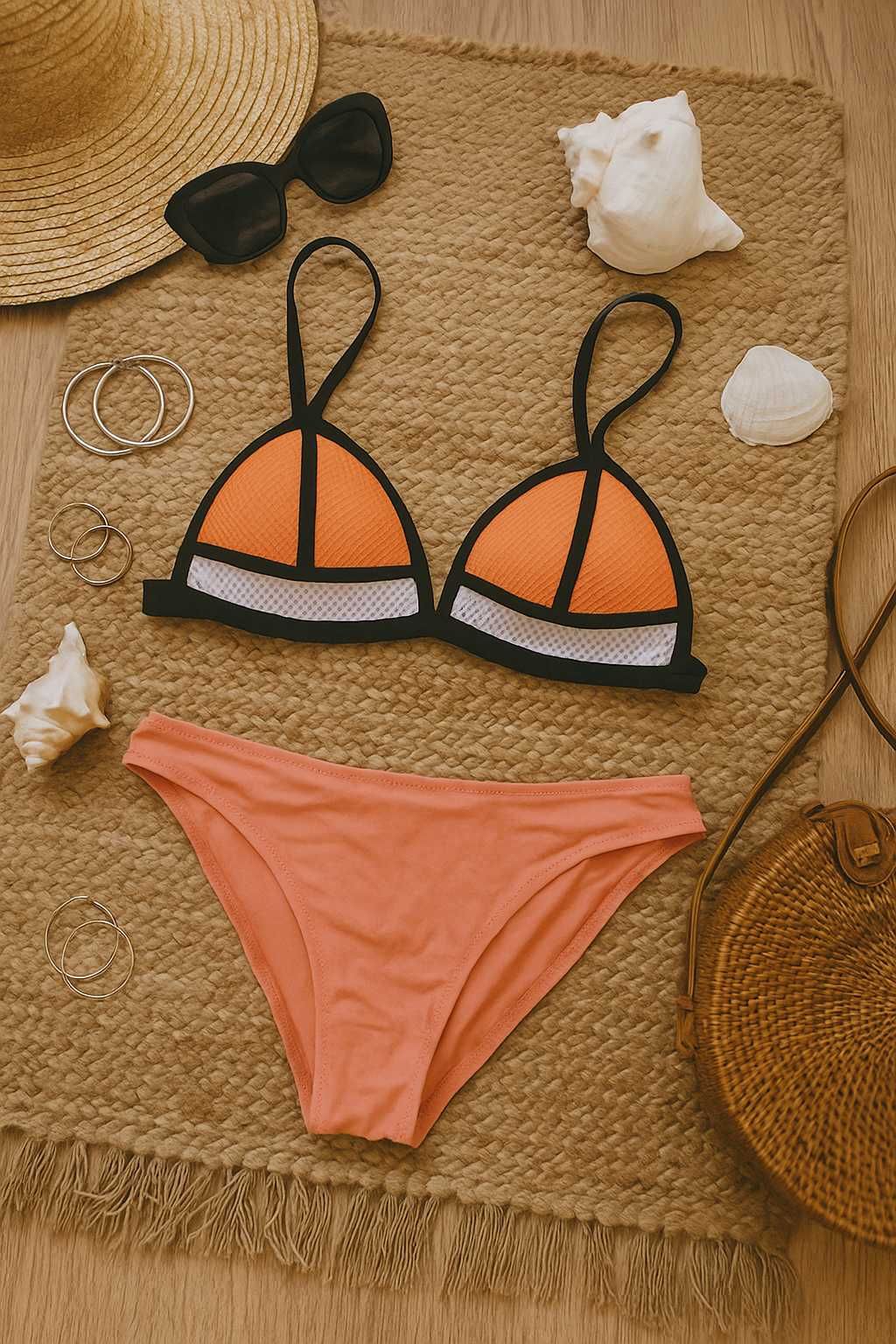 Strój dwuczęściowy bikini siateczka L XL usztywniane miseczki nowy