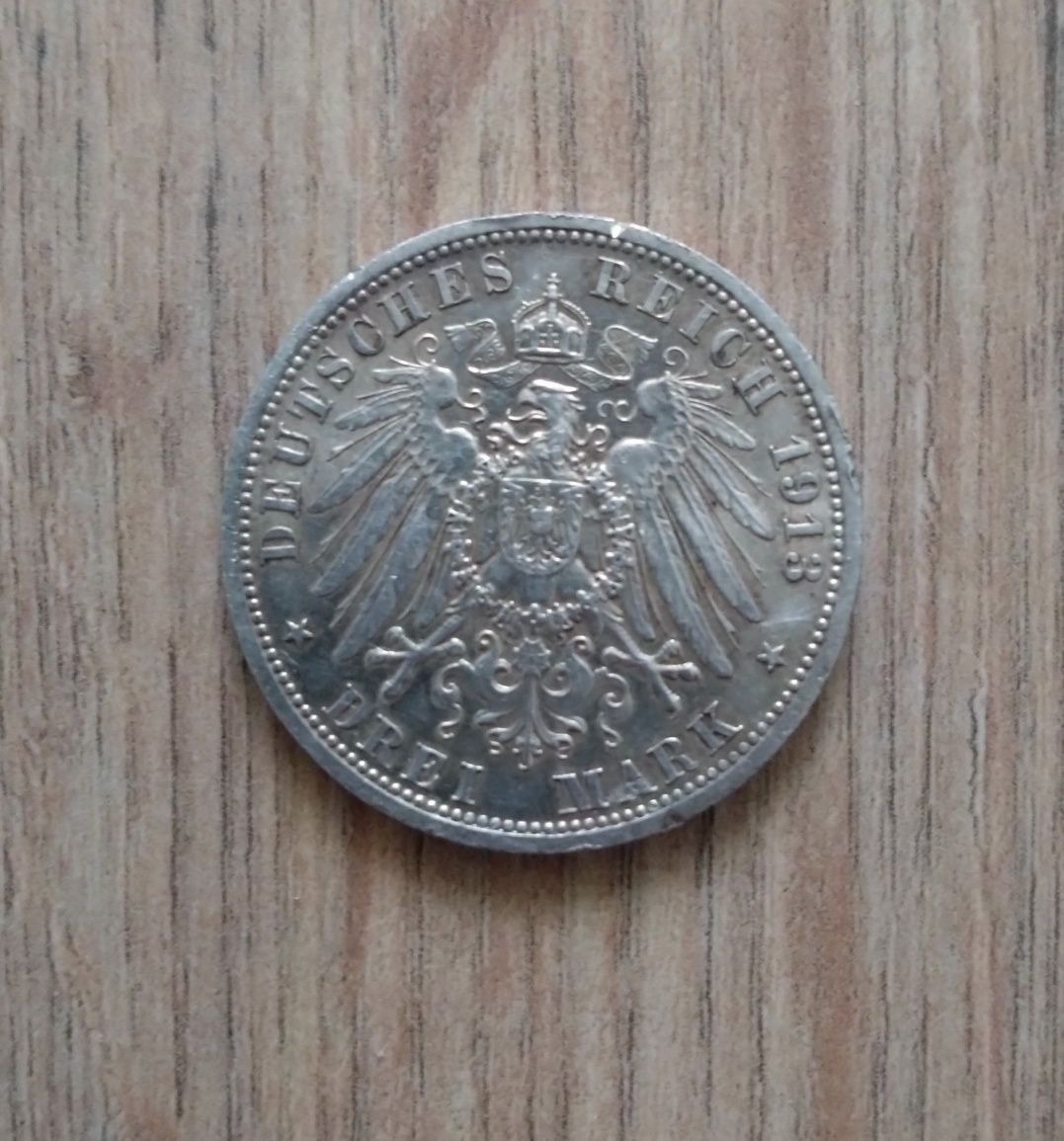 Niemcy 3 marki 1913 r. Wilhelm II 16,67 g Srebro 900. Piękna