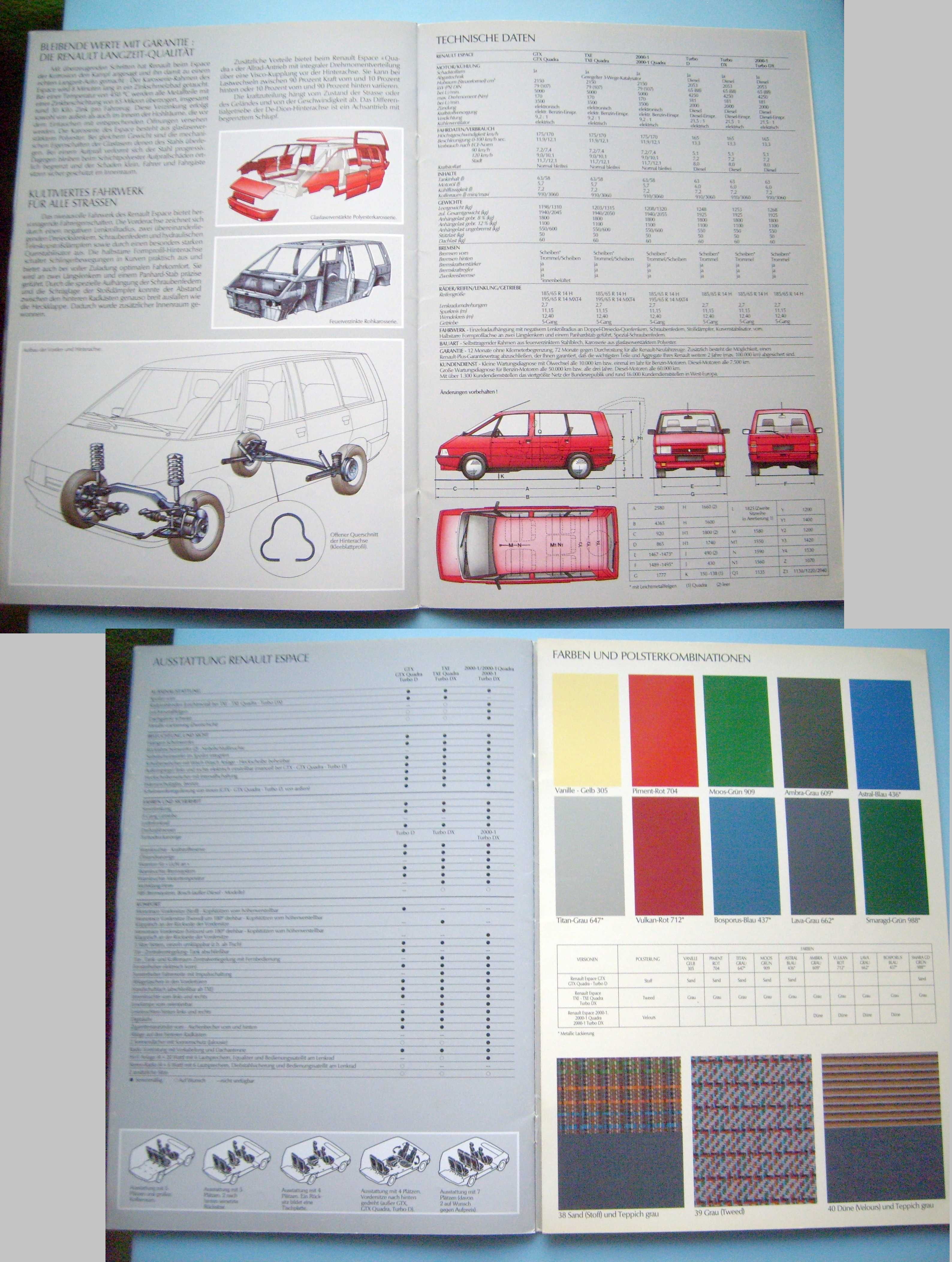 RENAULT ESPACE Mk1 FL '89 równiż Quadra / prospekt 32 strony BDB