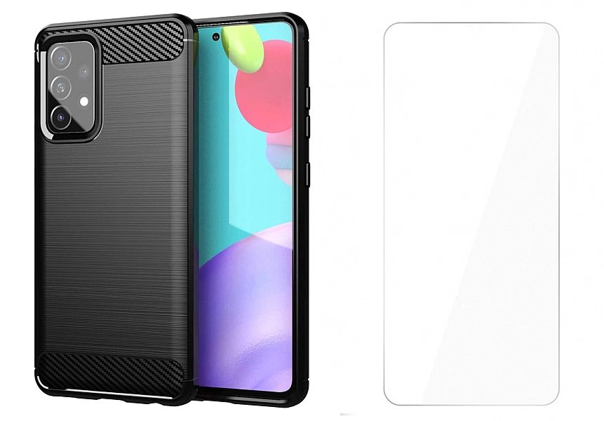 Etui Carbon Case + Szkło Hartowane Płaskie do Samsung Galaxy A52/5g /