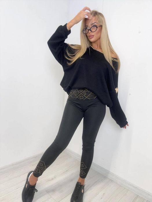 Piękne legginsy z cyrkoniami modele logo paparazzi fashion
