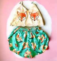 Шёлковая пижамка fox с лисичками комплект топ и шорты шёлк армани