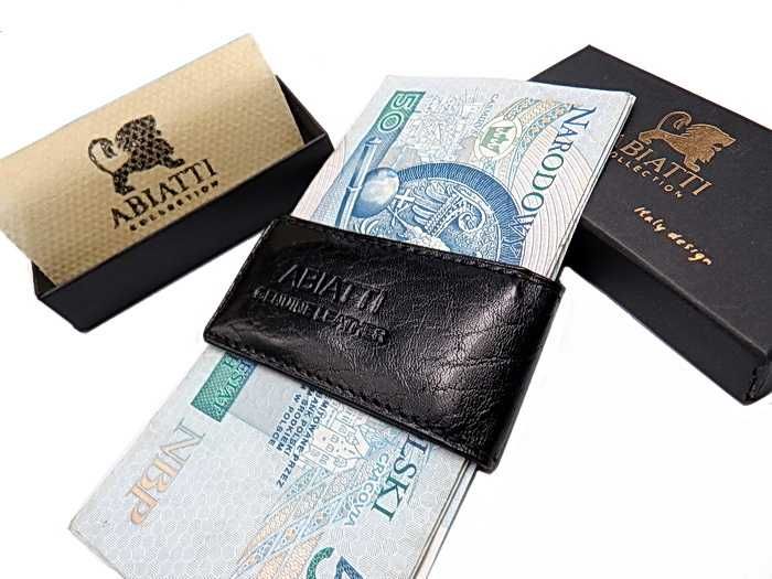 Skórzany KLIPS NA BANKNOTY Pieniądze ABIATTI SKÓRA Na Mocny Magnes