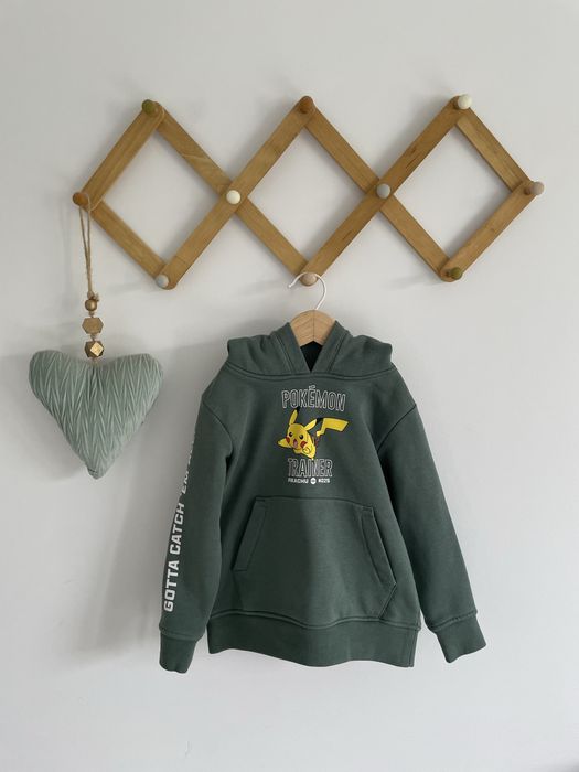 Bluza next zielona 104 pikachu z kapturem ciemnozielona