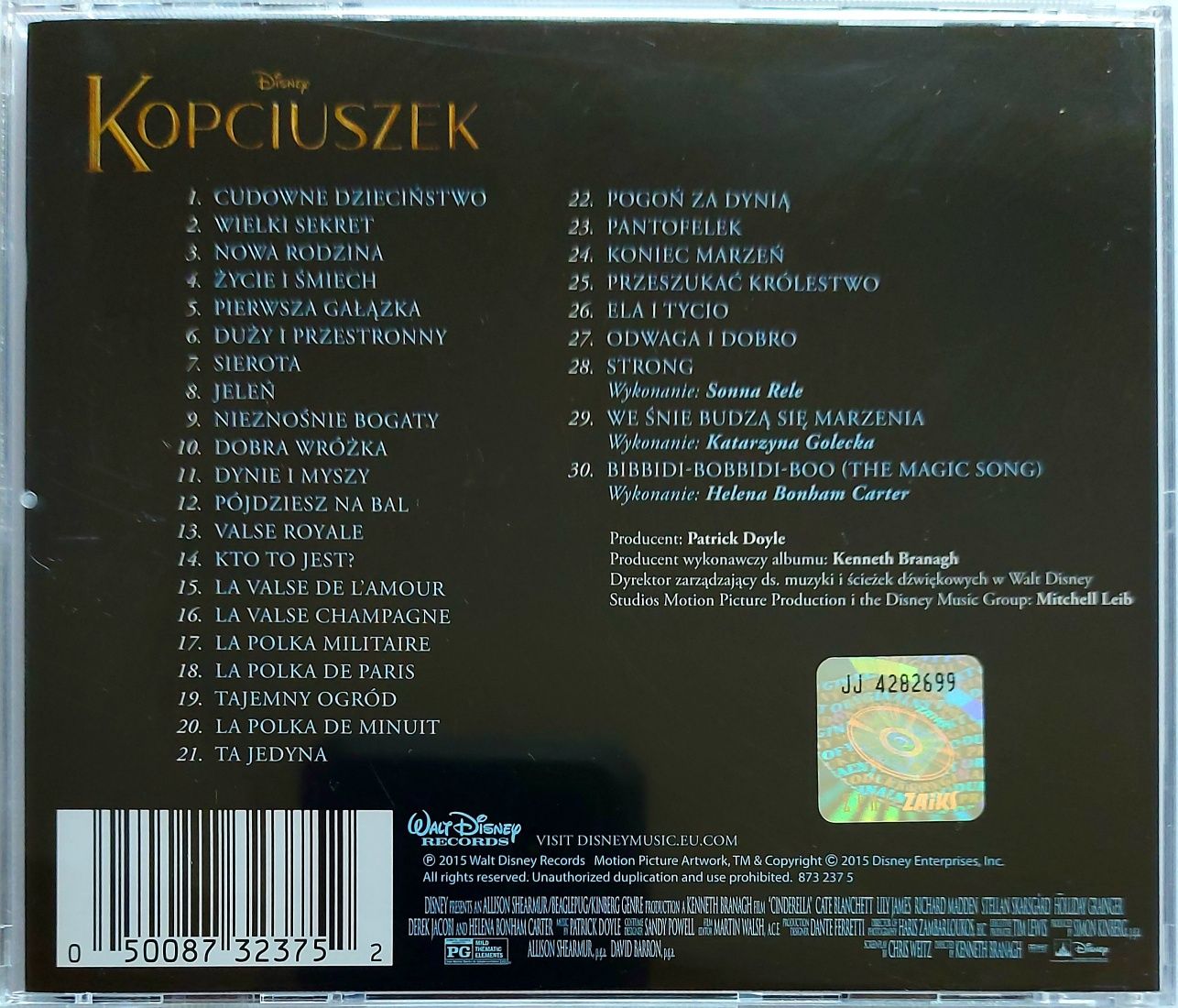 Soundtrack Kopciuszek 2015r