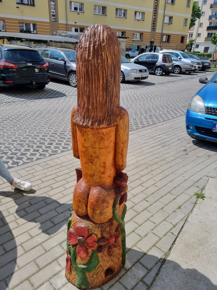 Duża ręcznie wykonana drewniana rzeźba Ewa  Akt