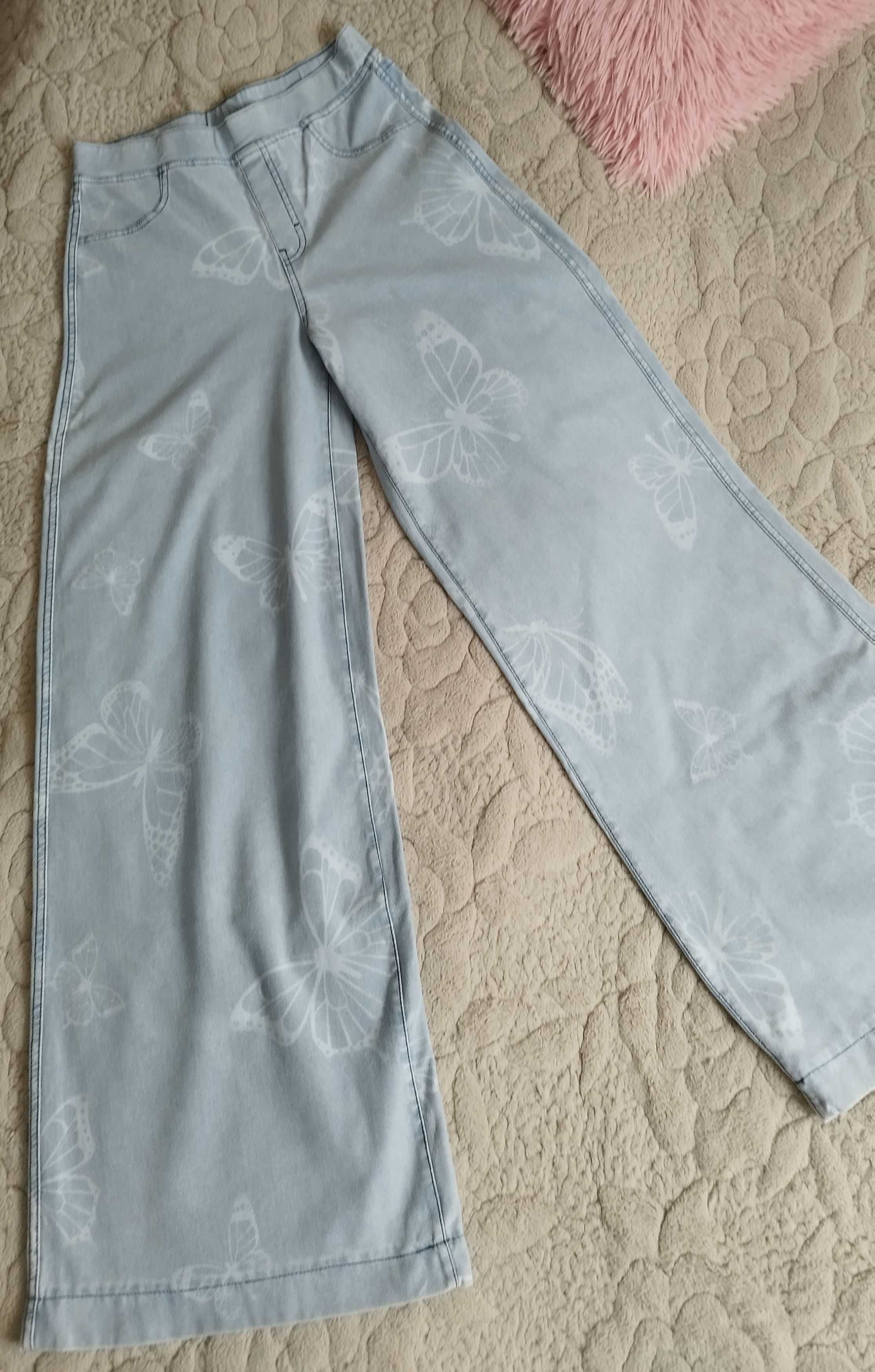 Szerokie jeansy wzór motylki H&M rozm. 164
