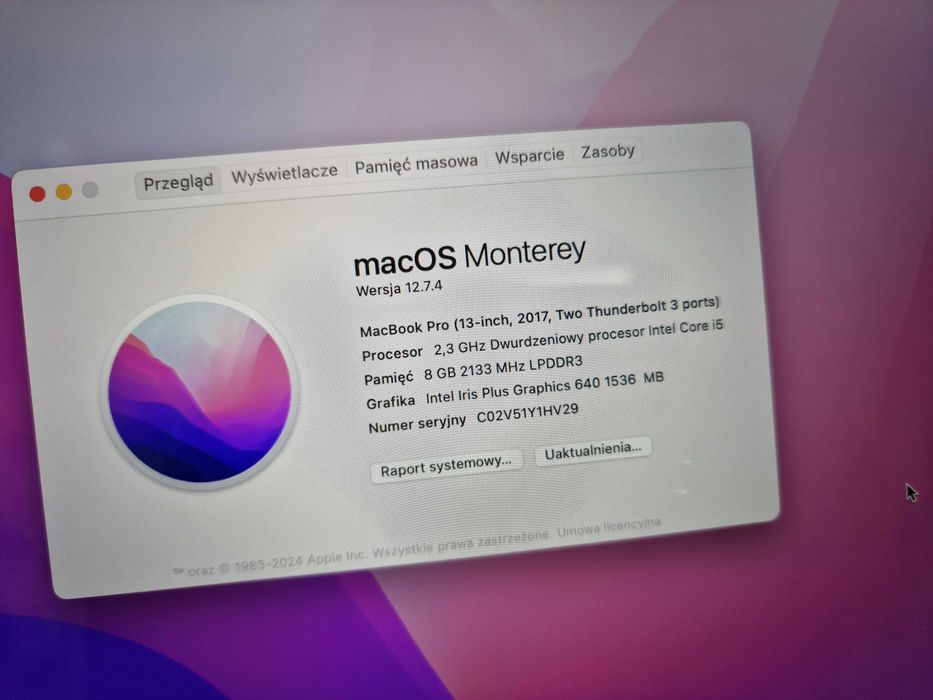 Macbook PRO 13 2017/ i5 2.30 GHZ/ 8GB/ 256GB/ czytaj uważnie opis