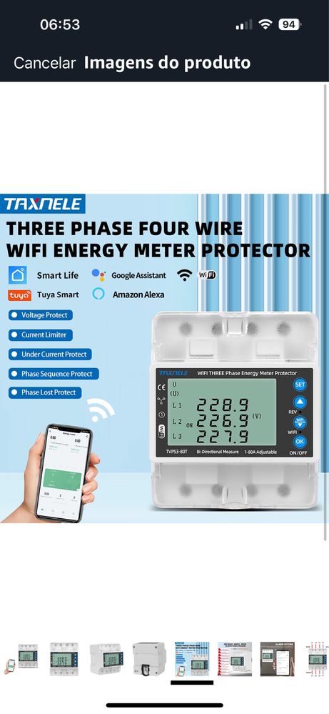 Powermeter/contador trifasico bidirecional wifi