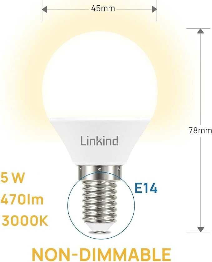 Linkind E14 żarówka LED 4,9 W =40 W, 470lm, 3000 K