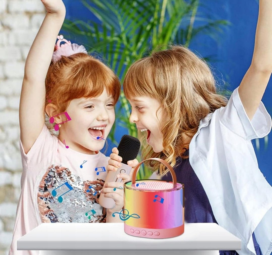 Głośnik bezprzewodowy przenośny 2w1 LED 2 mikrofony karaoke bluetooth
