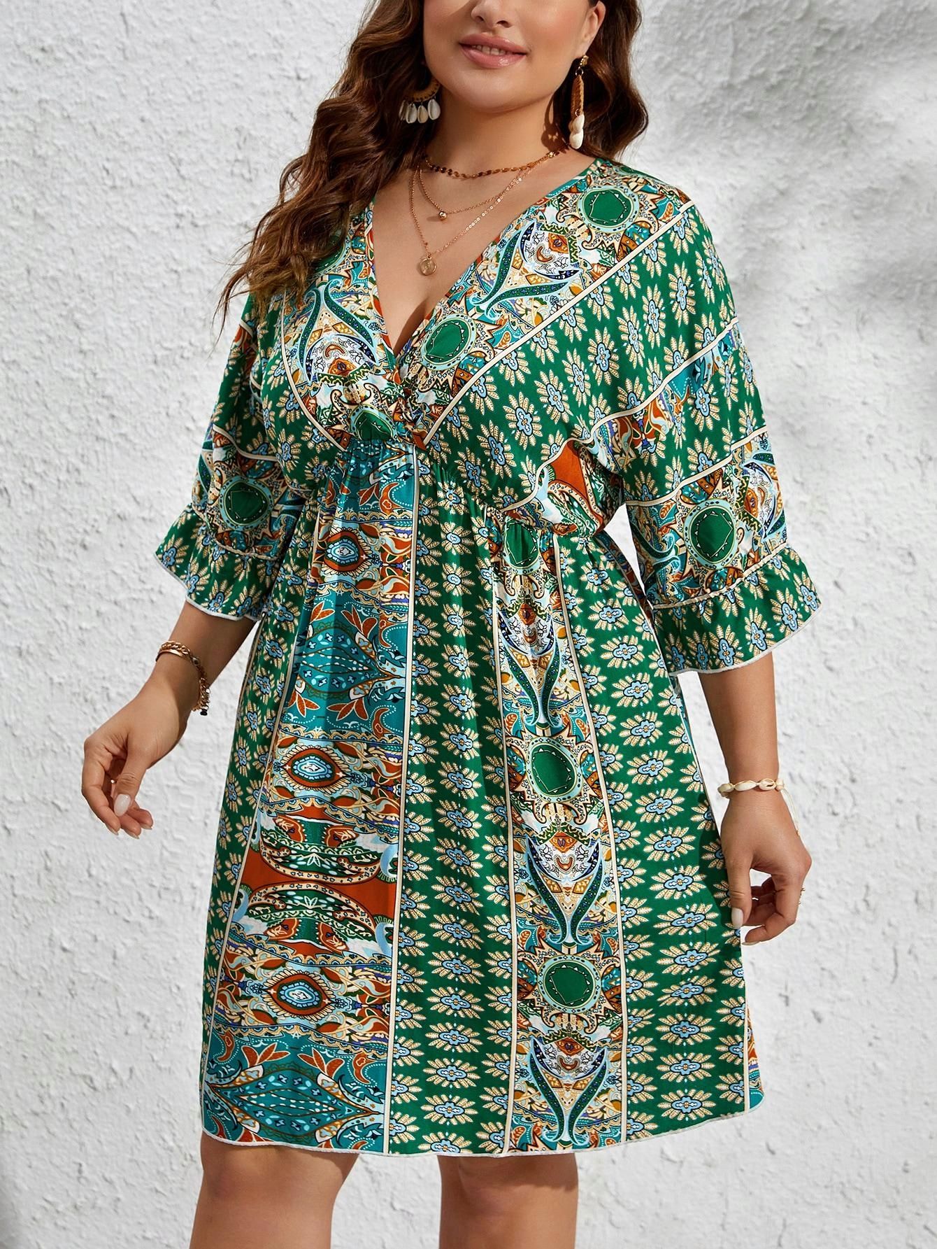 Sukienka Casual Boho Dekolt V Mini Shein 3Xl