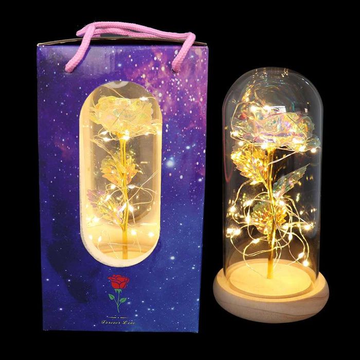 Cudowna Róża w Szkle Podświetlona Prezent Dla Dziewczyny DZIEŃ MATKI
