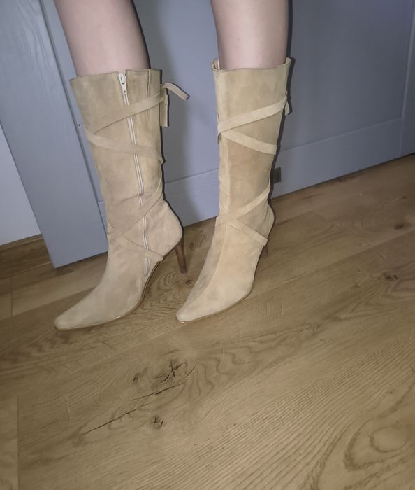 Principles Włoskie z naturalnego zamszu kozaczki roz. 40