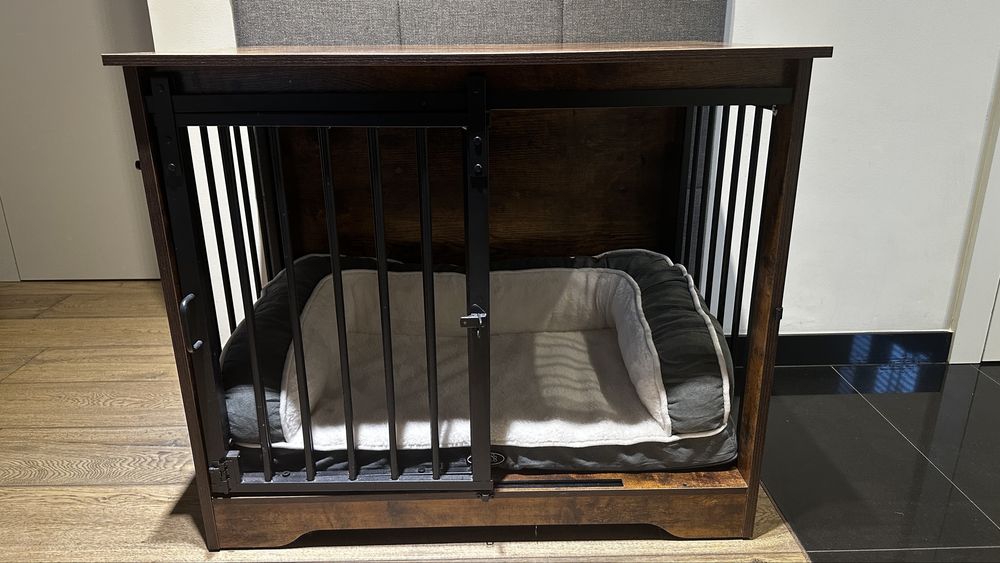 Drewniana klatka dla psa + legowisko ortopedyczne + akcesoria