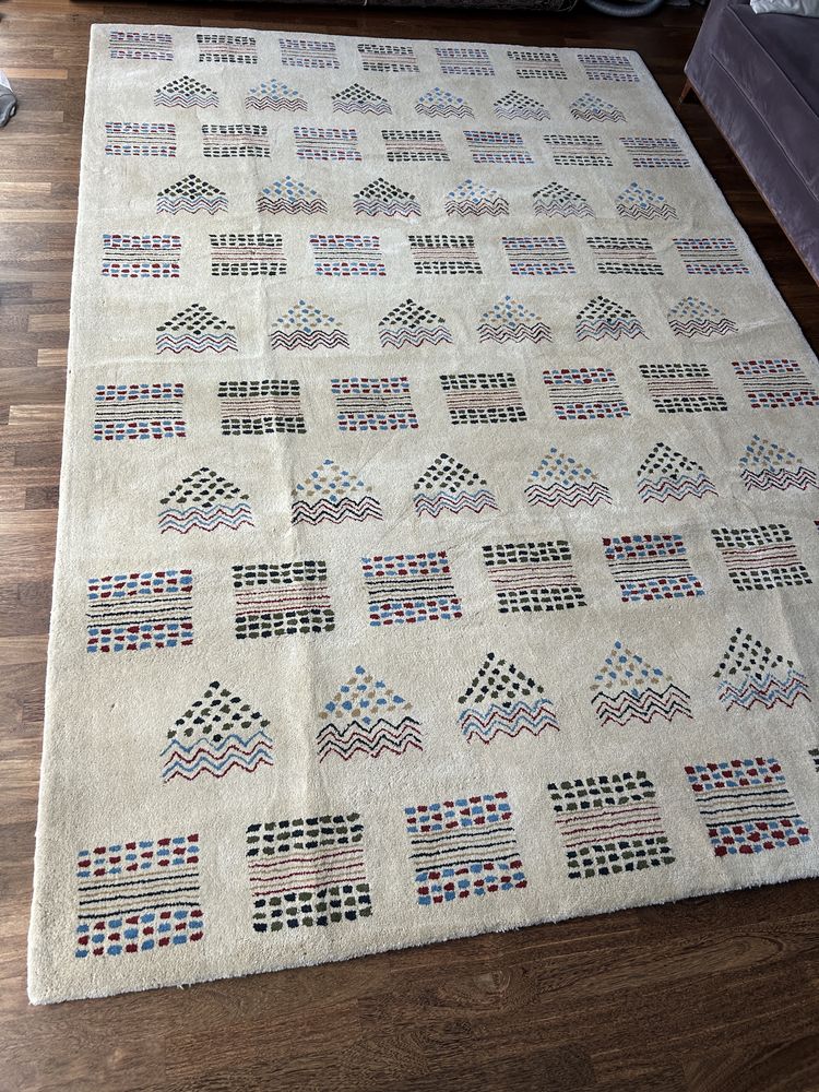 Tapete oriental indiano em pura lã feito à mao,original,lavado.300x200