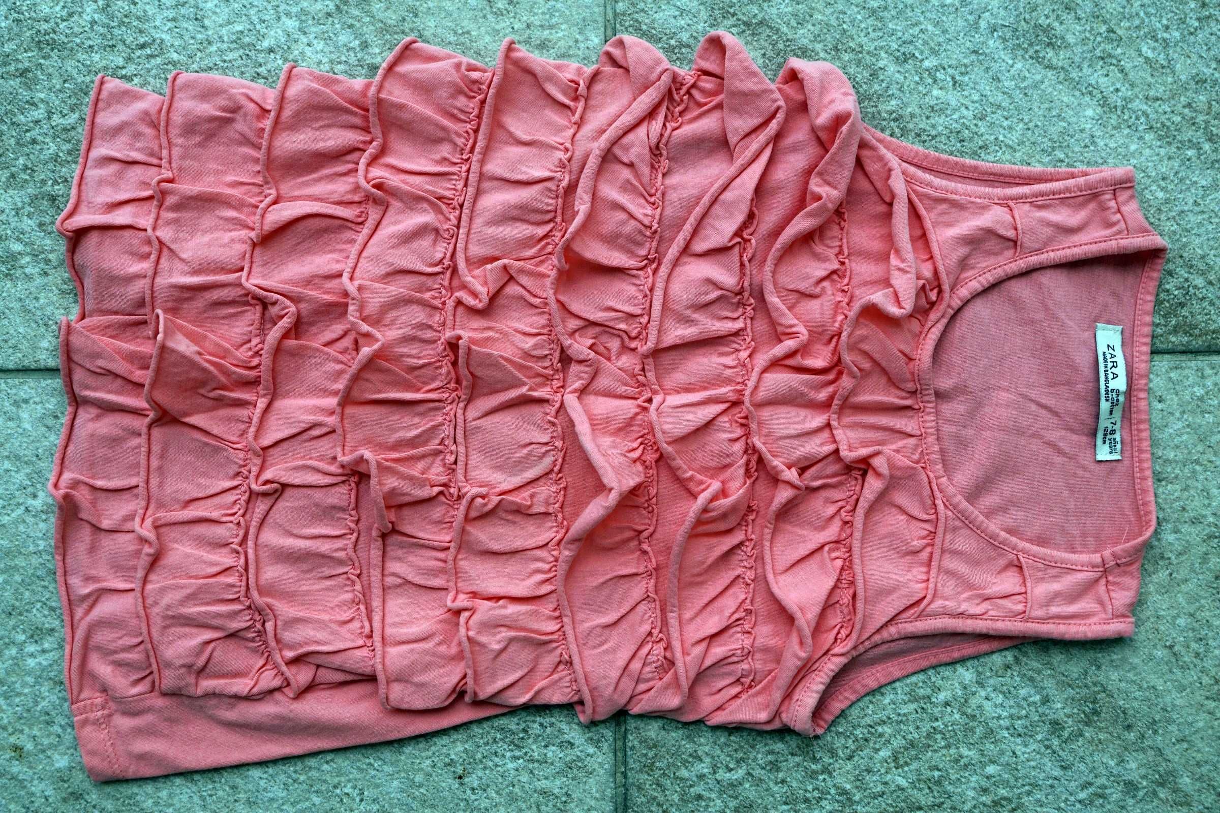 Bluzka bez rękawów na ramiączkach różowa falbanki Zara 128 bdb
