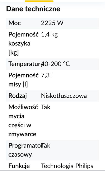 Frytownica beztłuszczowa PHILIPS Ovi Smart XXL
Frytownica sprawna, bez