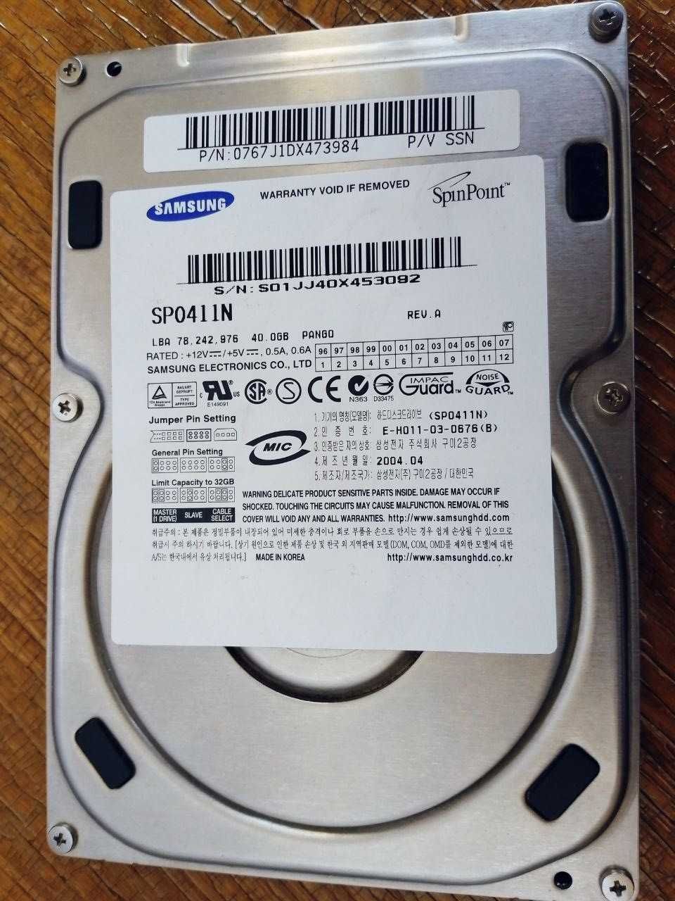 HDD Жесткий диск винчестер Samsung SP0411N 40GB IDE