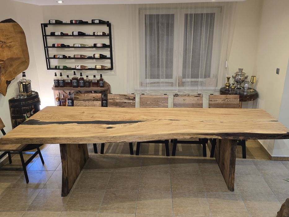 Stół drewniany z naturalna krawędzią nogi drewniane 320x120 dębowy