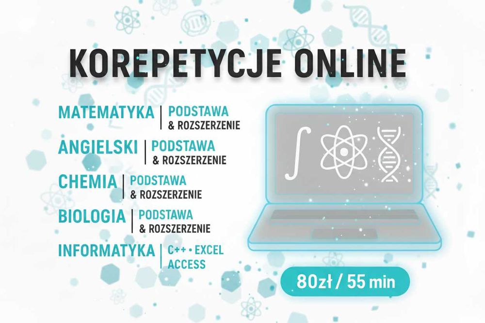 Korepetycje Matematyka Fizyka Informatyka / Online / 1 lekcja -20zł